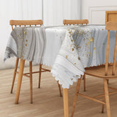 Lofaris Grey and White Marble Rectangle Tablecloth with Gold Veins for Modern Luxury Dining Decor